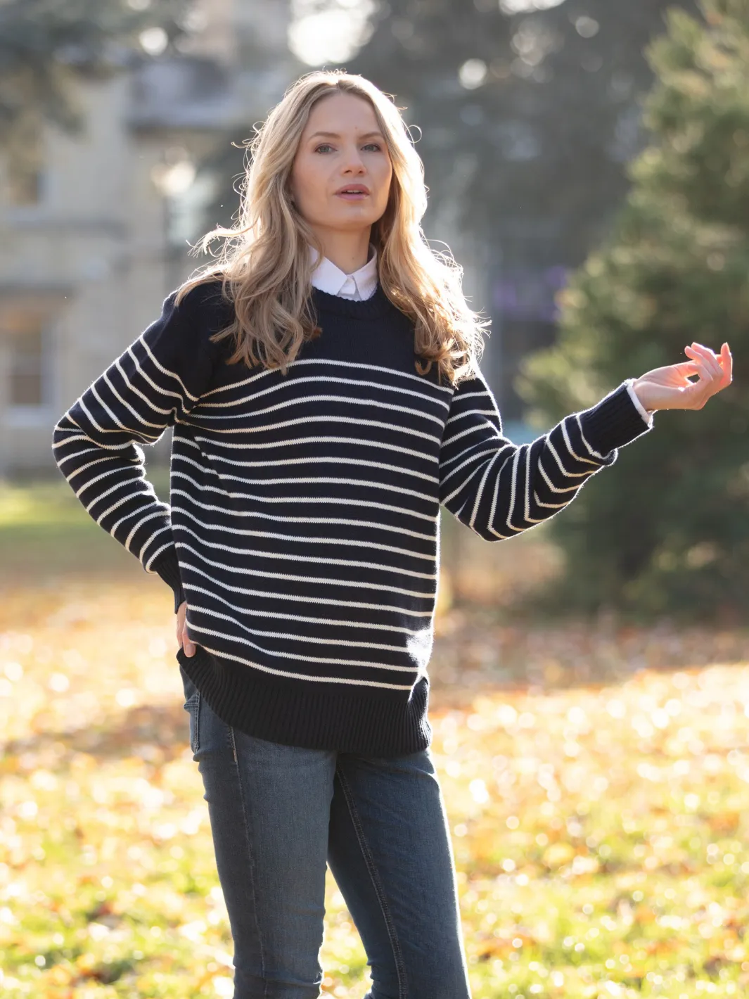 John Partridge Breton Stripe Sweatshirt genser navy stripe bomull