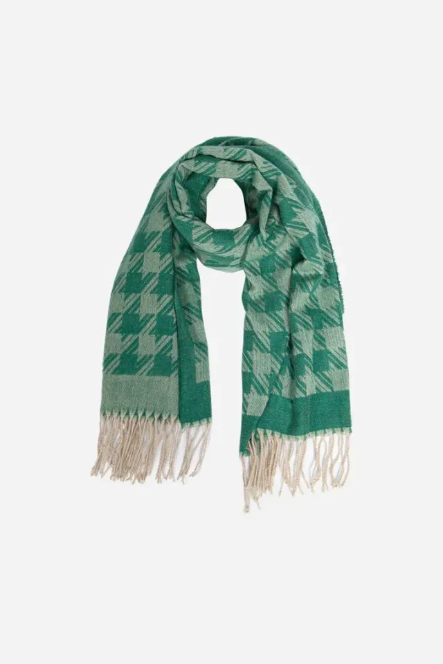 John Partridge Houndstooth Blanket Scarf skjerf Green – viskose