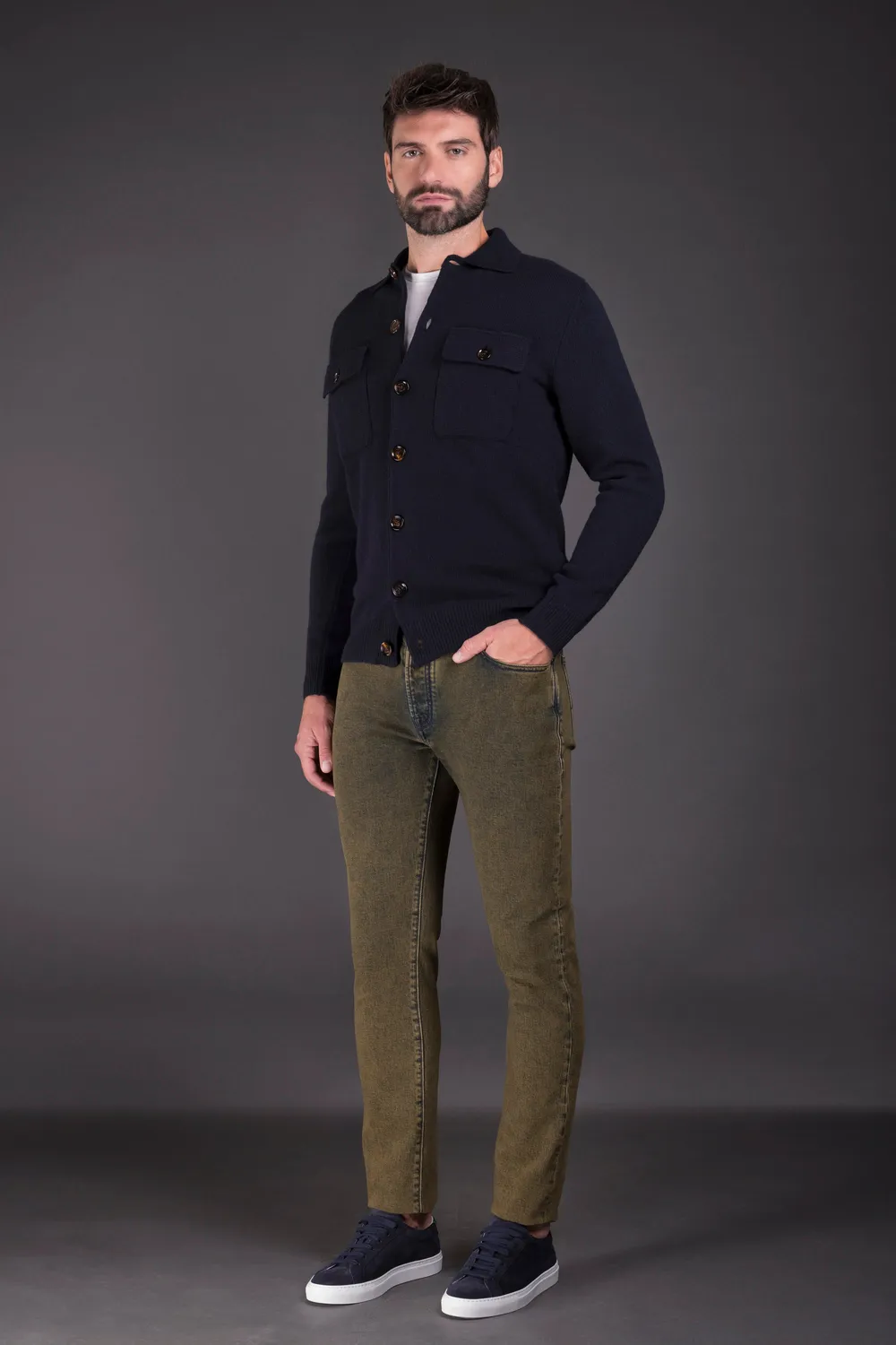 Moorer ALLYN-WS3 cardigan marine ull og kasjmir