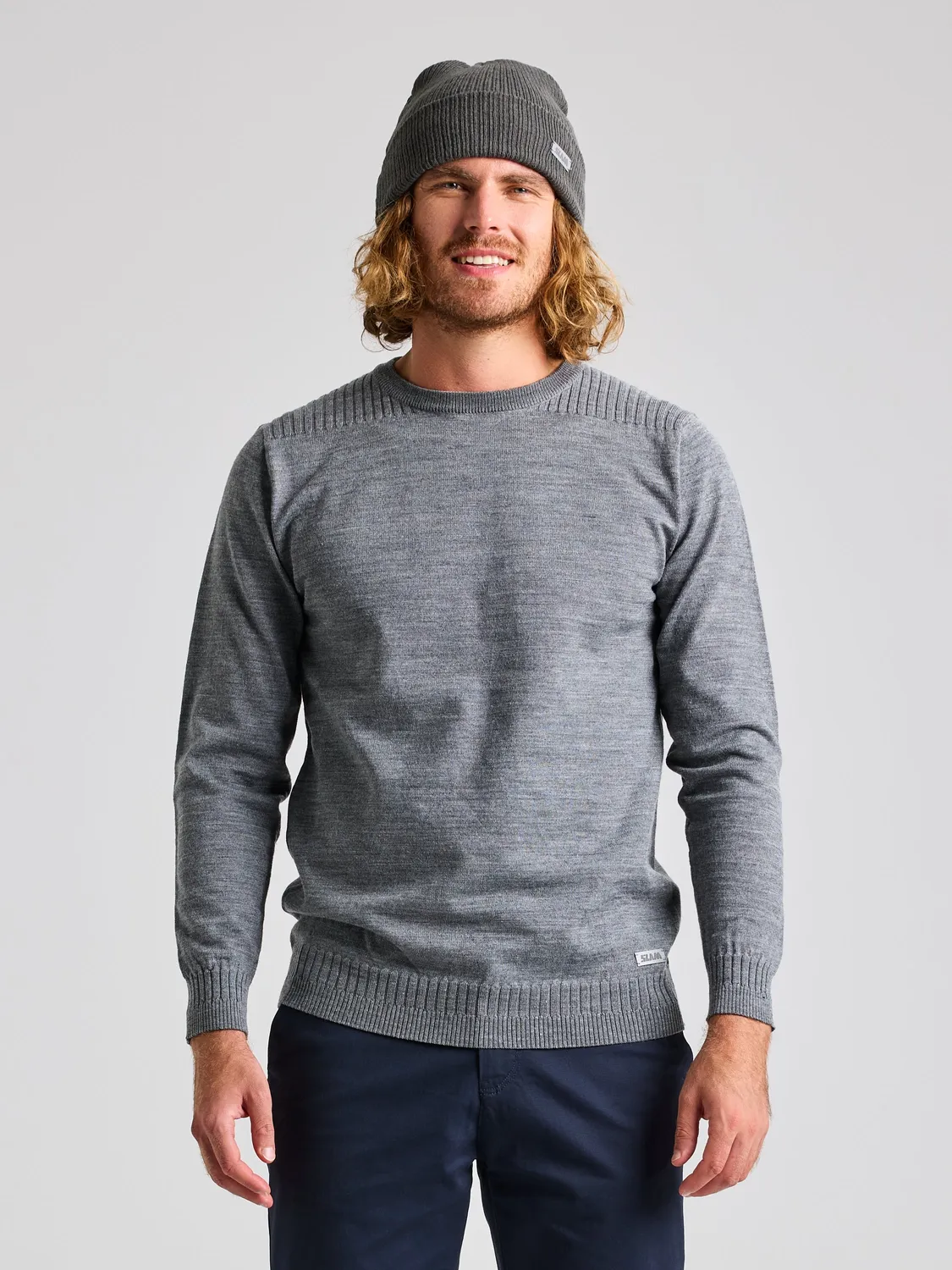 Slam Seawool Crewneck genser Medium Grey merinoblanding