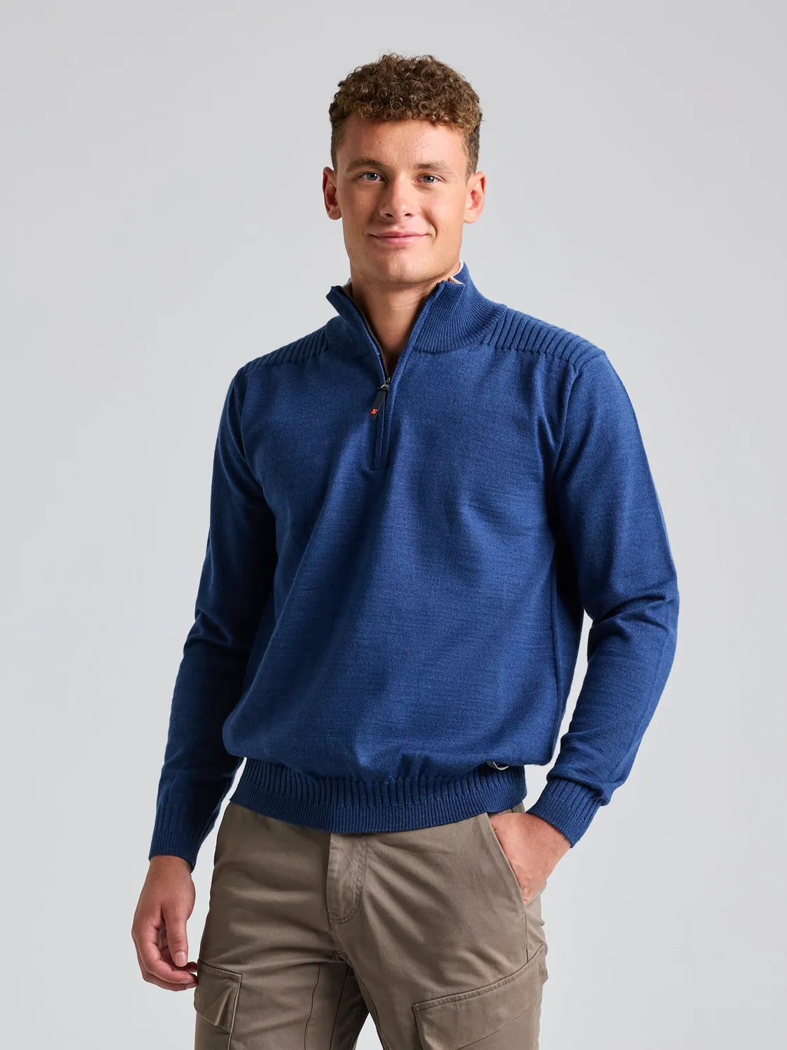 Slam Seawool Half-Zip genser herre Medium Grey melert merinoblanding