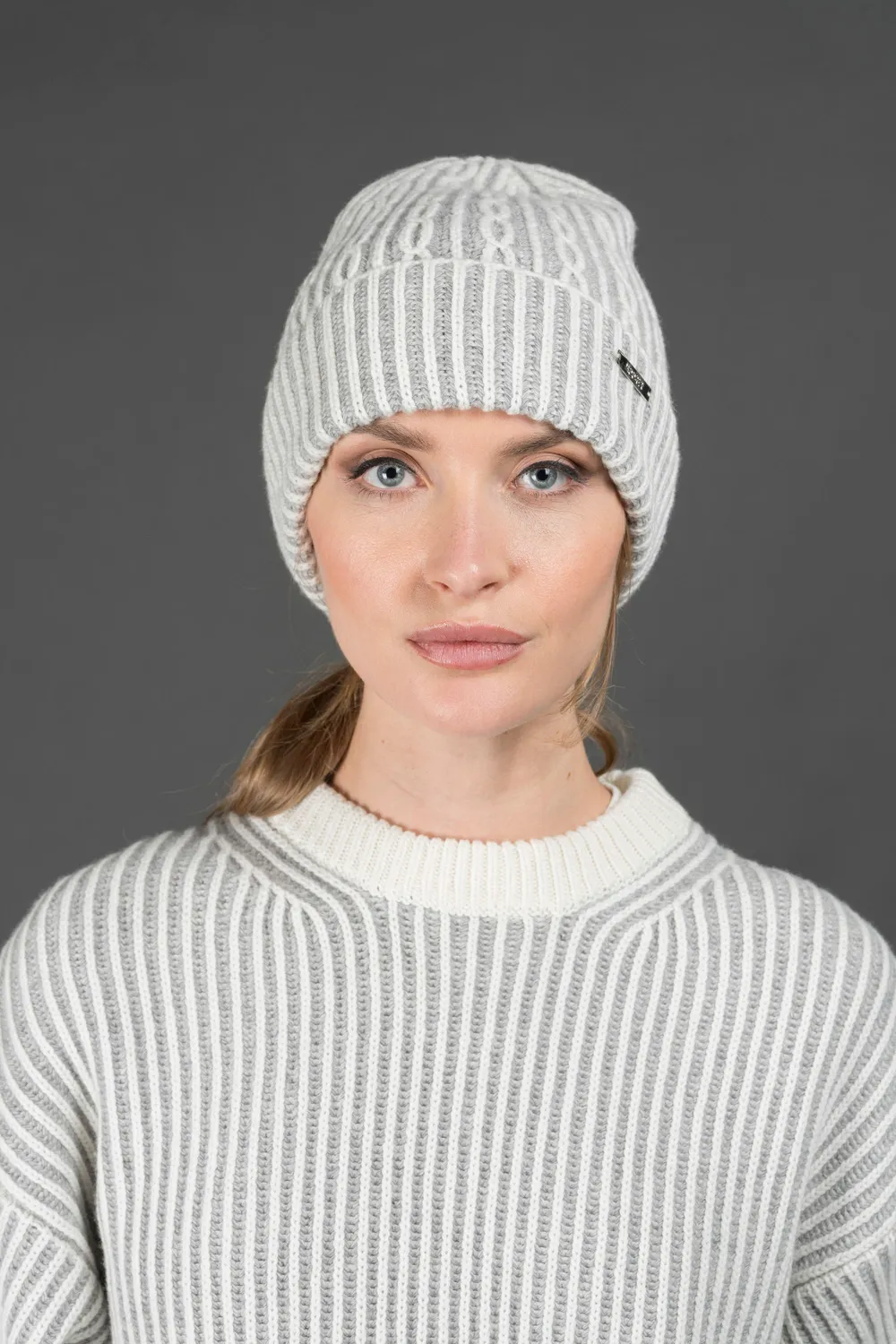Moorer GLENDA-BAV lue hvit/grå cashmere-ull