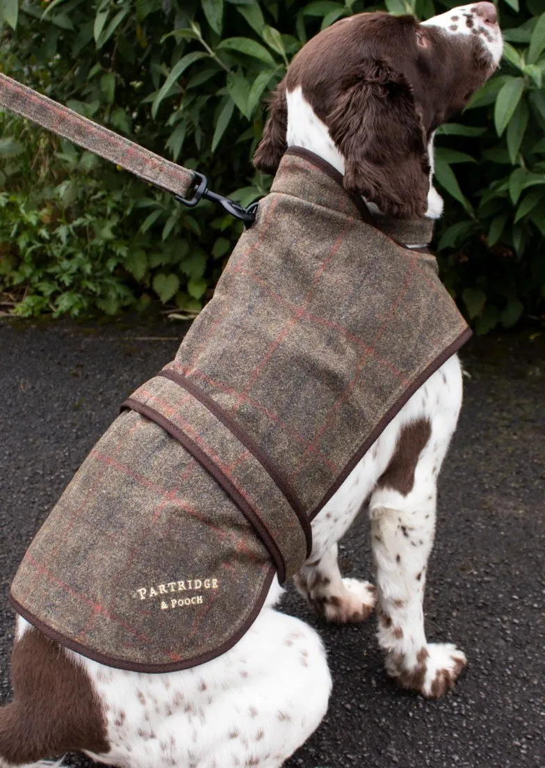 John Partridge Dog Coat hundedekken brun rutet vokset tweed S/M