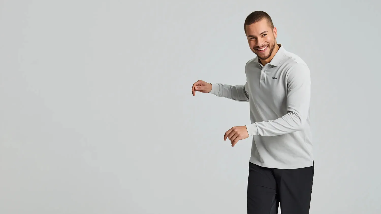 Slam Deck Polo LS langermet poloskjorte herre XS Glacier Grey bomullspiqué
