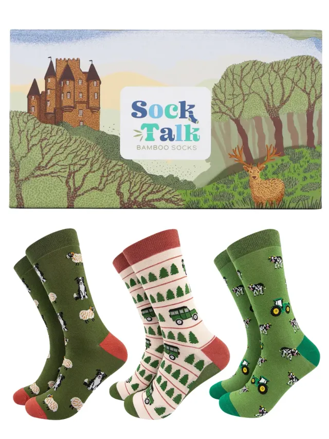 John Partridge Farm Vehicle Bamboo Sock Gift Set sokker gaveeske
