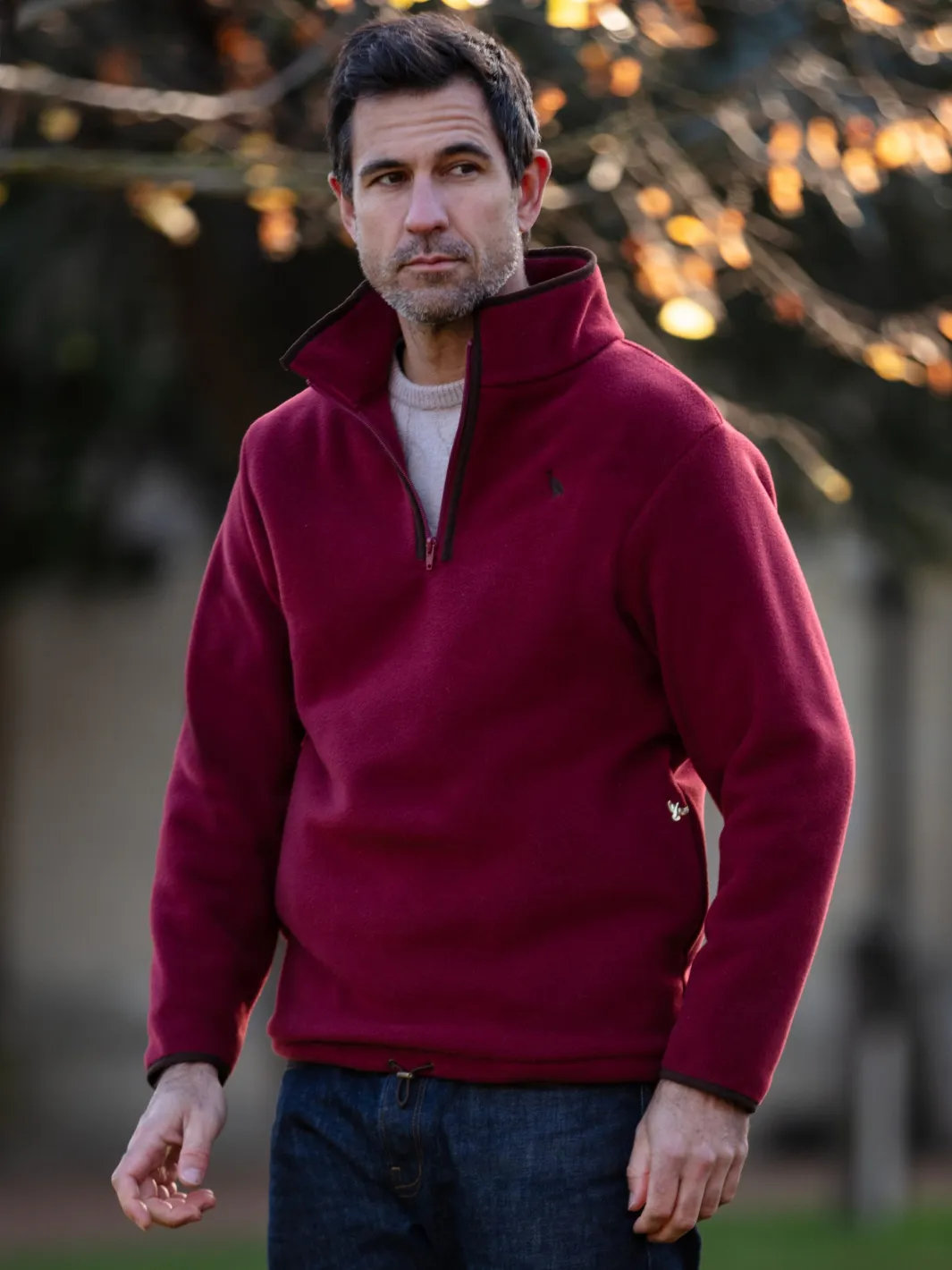 John Partridge Unisex Fleece Pullover fleecegenser burgunder, italiensk fleece