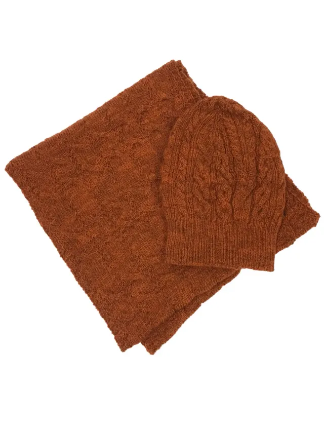 John Partridge Beanie & Snood Set lue- og halssett Burnt Orange ull