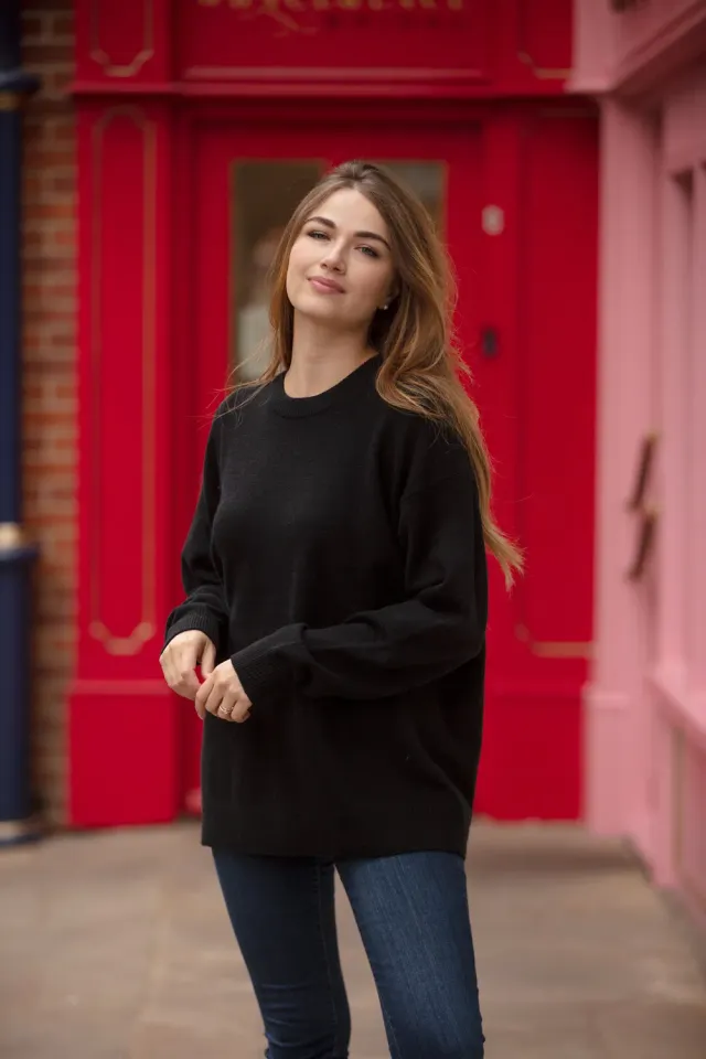 John Partridge Oversized Crew Neck Jumper genser svart lammeullblanding