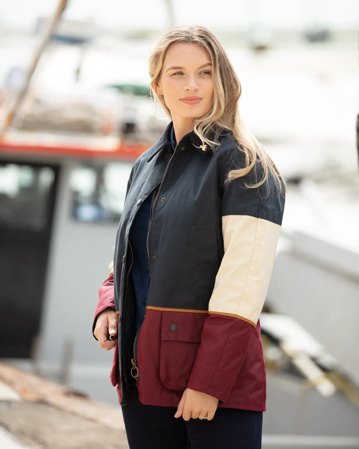 John Partridge Landowner Ladies Landowner Tri-Colour Wax Walking Jacket Coastal voksjakke