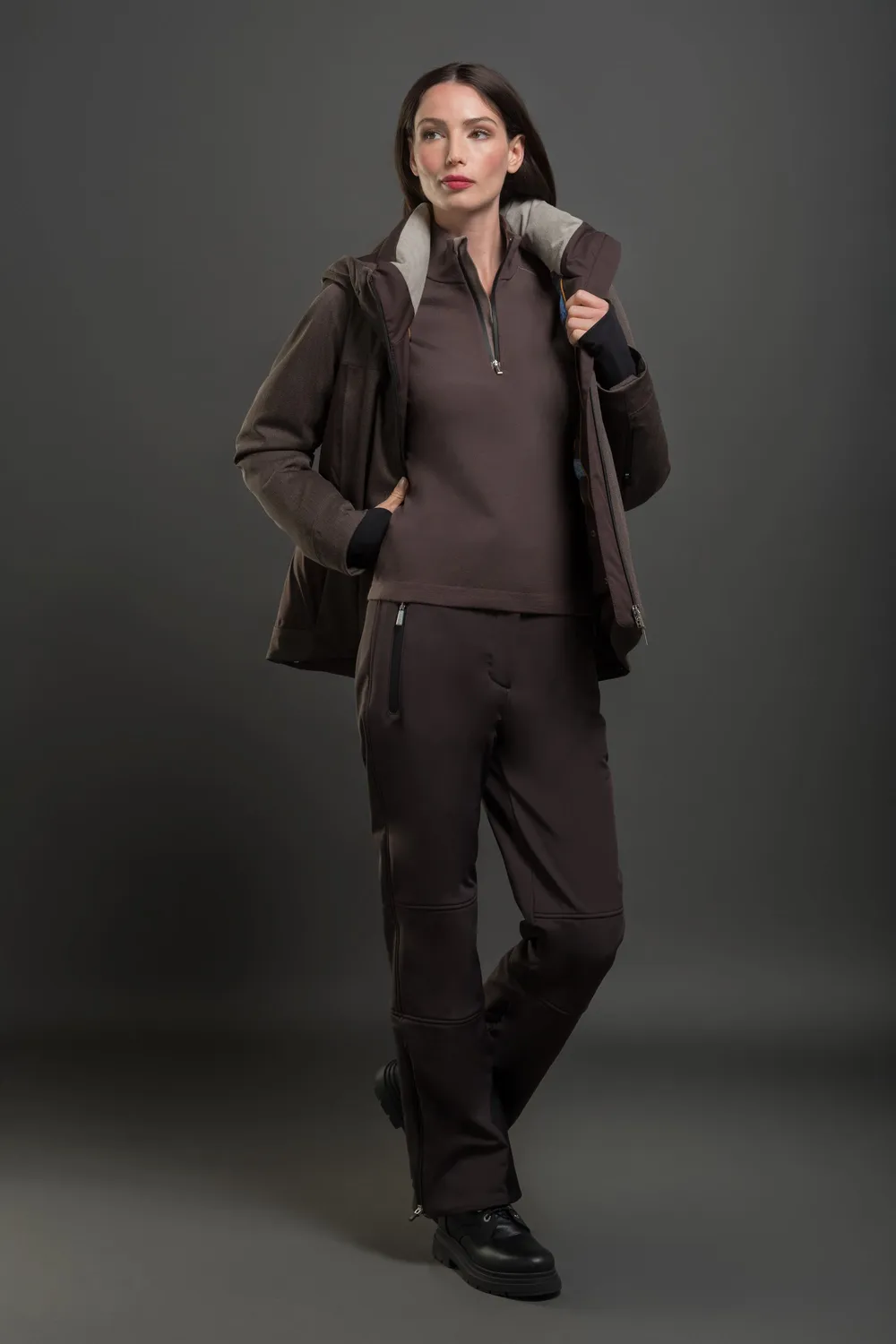 Moorer STRIA-W-ET ullgenser halv glidelås Bianco/Taupe, merinoull