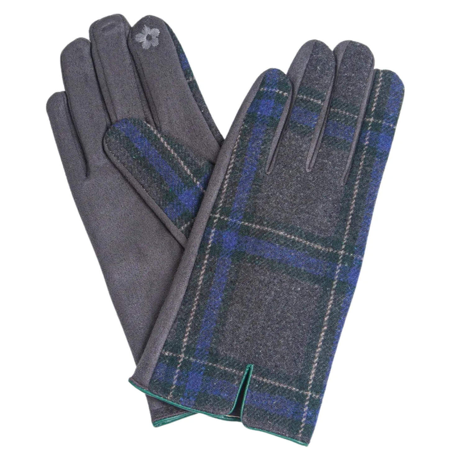 John Partridge Gloves hansker grå blå tartan one size fleece