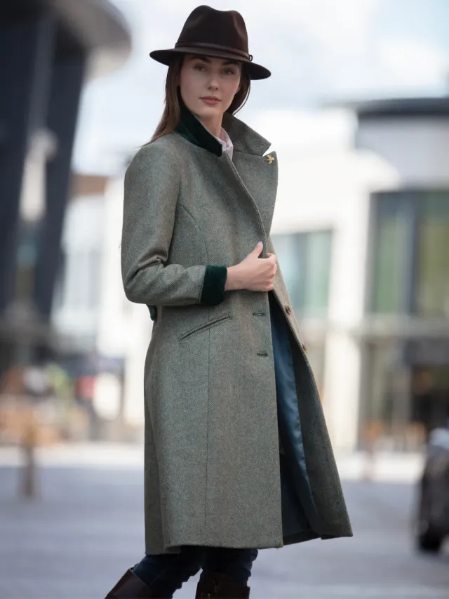 John Partridge Lichfield Long tweedkåpe grønn S–XL 100 % ull