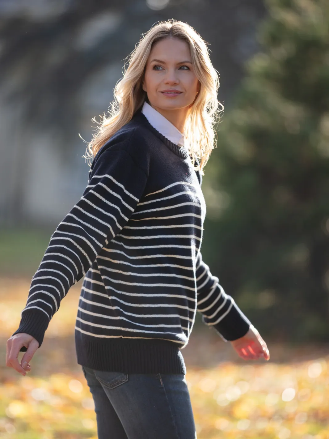 John Partridge Breton Stripe Sweatshirt genser navy stripe bomull