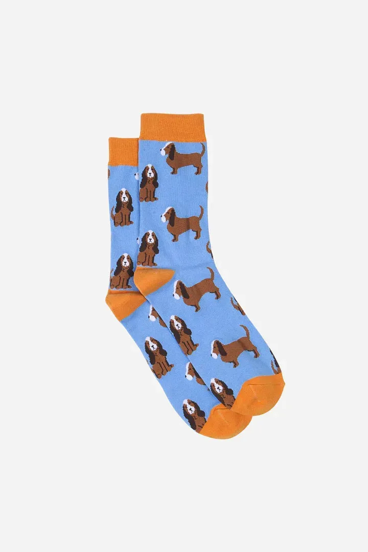 John Partridge Socks Basset Hounds sokker blå grå bambusblanding