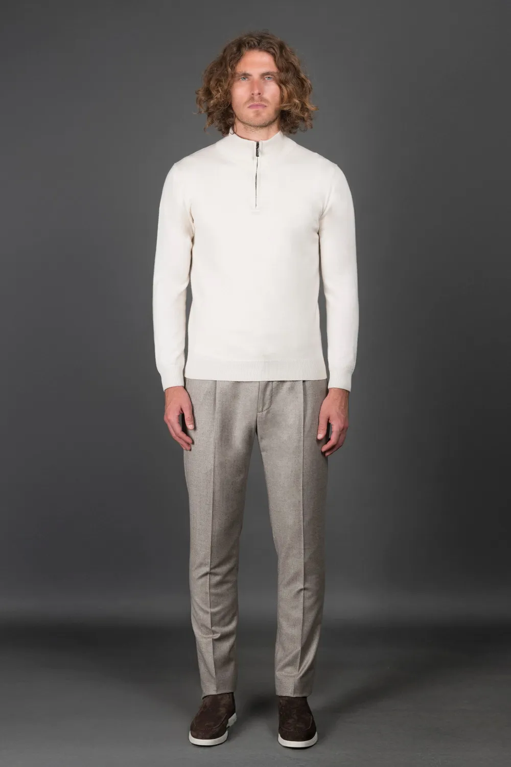 Moorer TERNI-WS5 half zip-genser i kashmir og silke