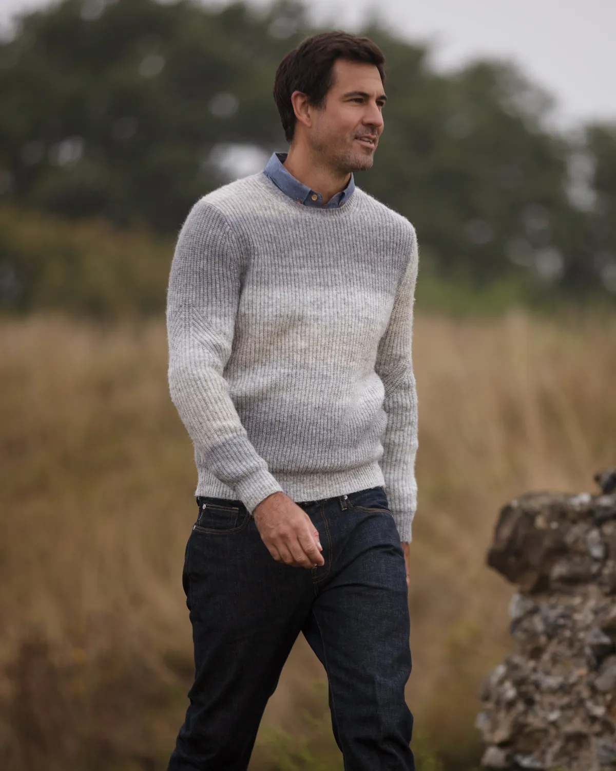 John Partridge Ombre Eco Crew Neck genser gråmelert resirkulert