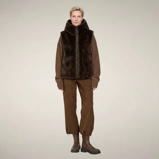 Save The Duck Fashion Cassandra fuskepelsvest dame jordbrun hette
