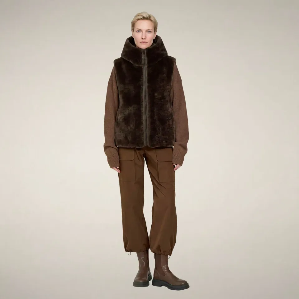 Save The Duck Fashion Cassandra fuskepelsvest dame jordbrun hette