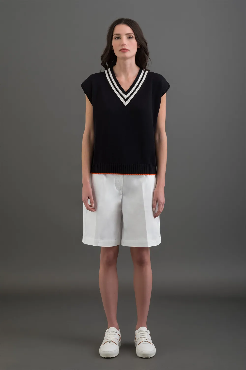 Moorer MERION-CSE strikkevest navy/hvit i merinoull
