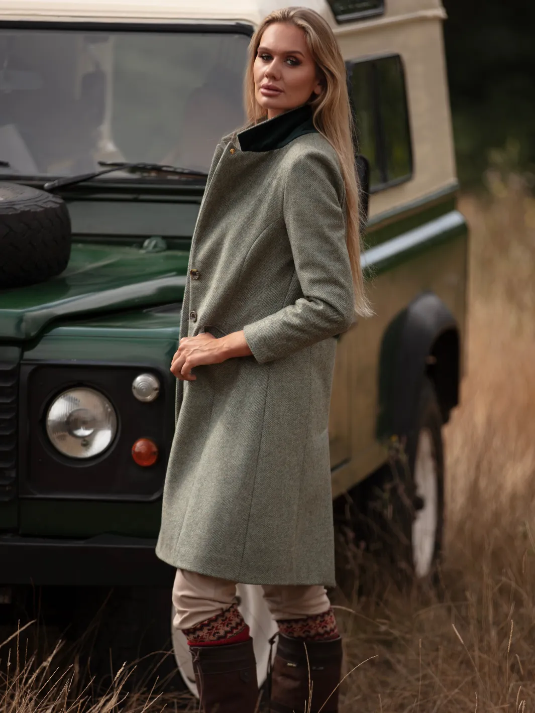 John Partridge Lichfield Long tweedkåpe grønn S–XL 100 % ull