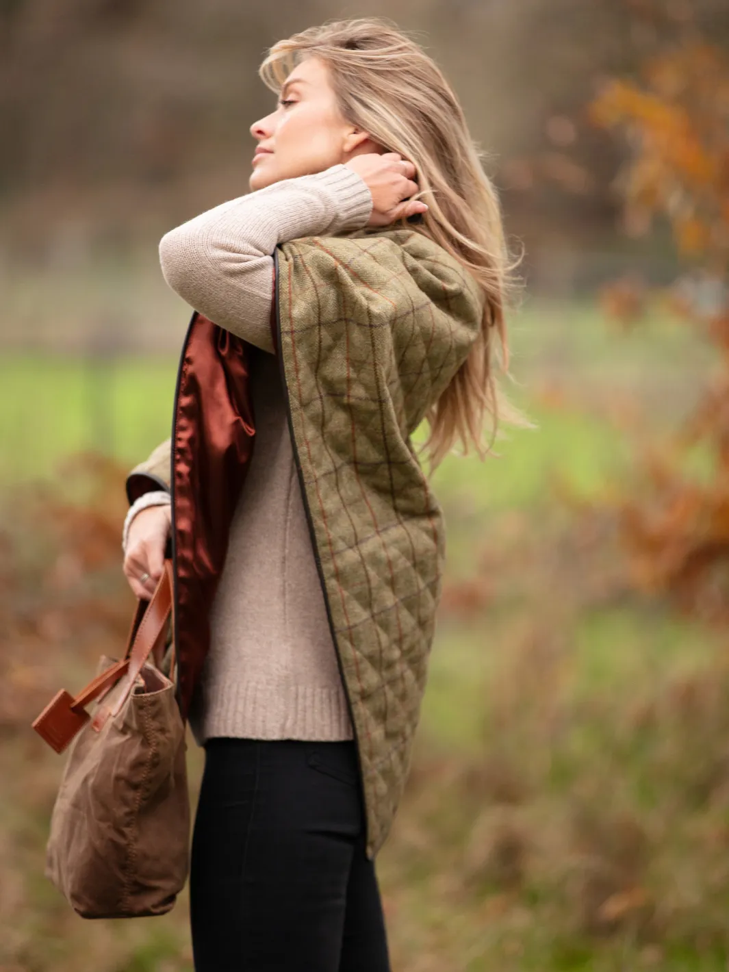 John Partridge Tweed Shawl sjal grønn brun rute one size