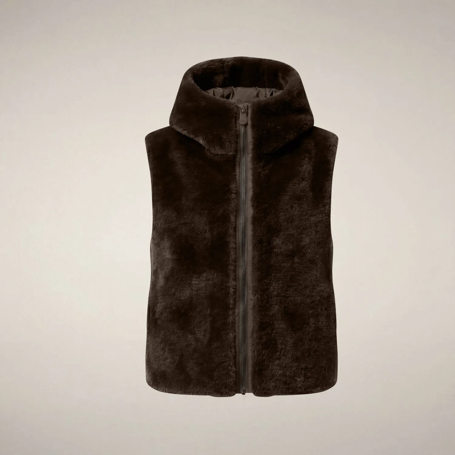 Save The Duck Fashion Cassandra fuskepelsvest dame jordbrun hette