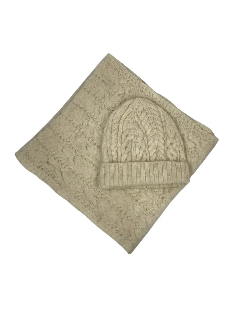 John Partridge Beanie & Snood Set lue og hals krem 100 % ull