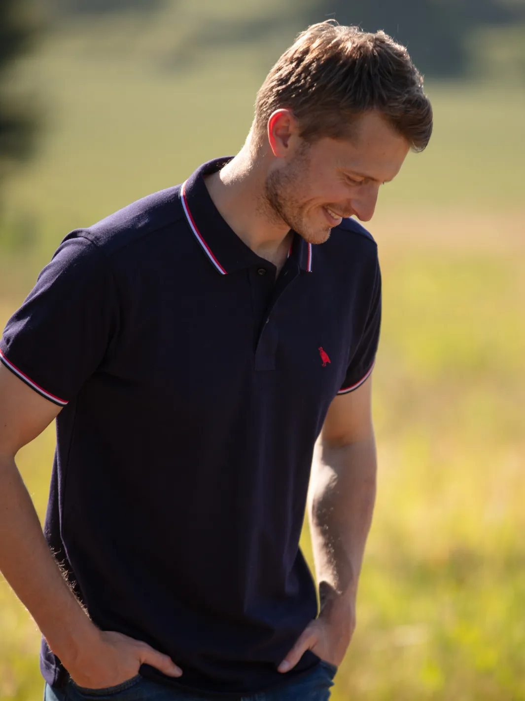 John Partridge Tipped poloskjorte navy bomull S piqué