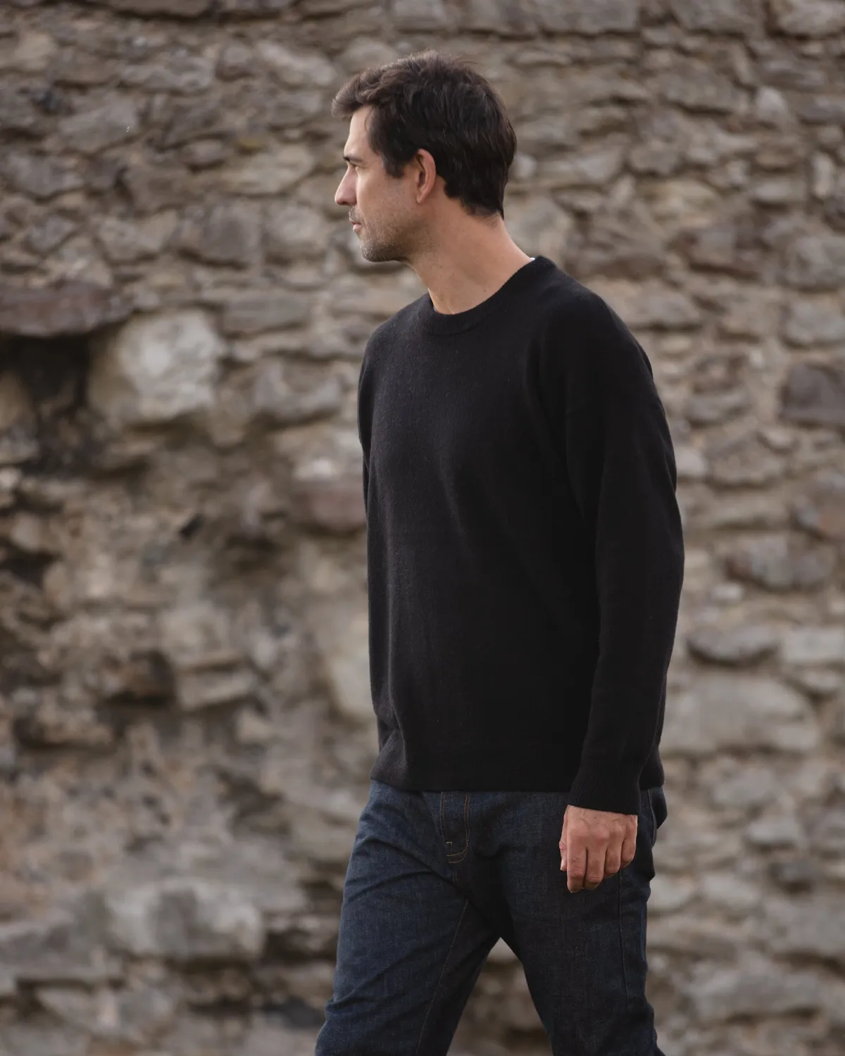 John Partridge Oversized Crew Neck Jumper genser svart lammeullblanding