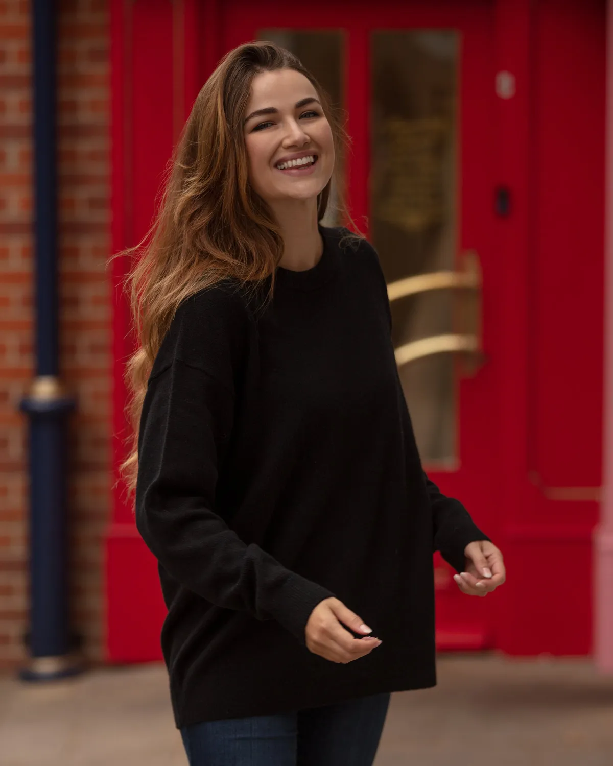 John Partridge Oversized Crew Neck Jumper genser svart lammeullblanding