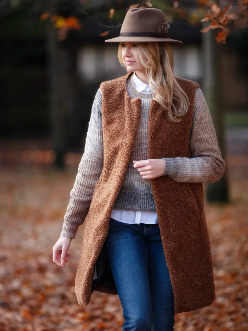 John Partridge Shearling Gilet vest brun fuskepels S/M–L/XL