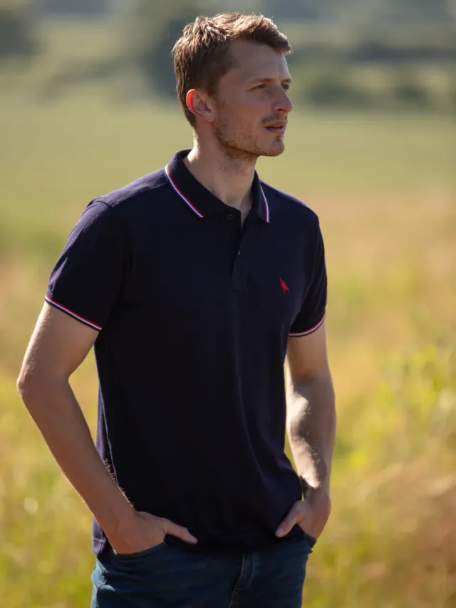 John Partridge Tipped poloskjorte navy bomull S piqué