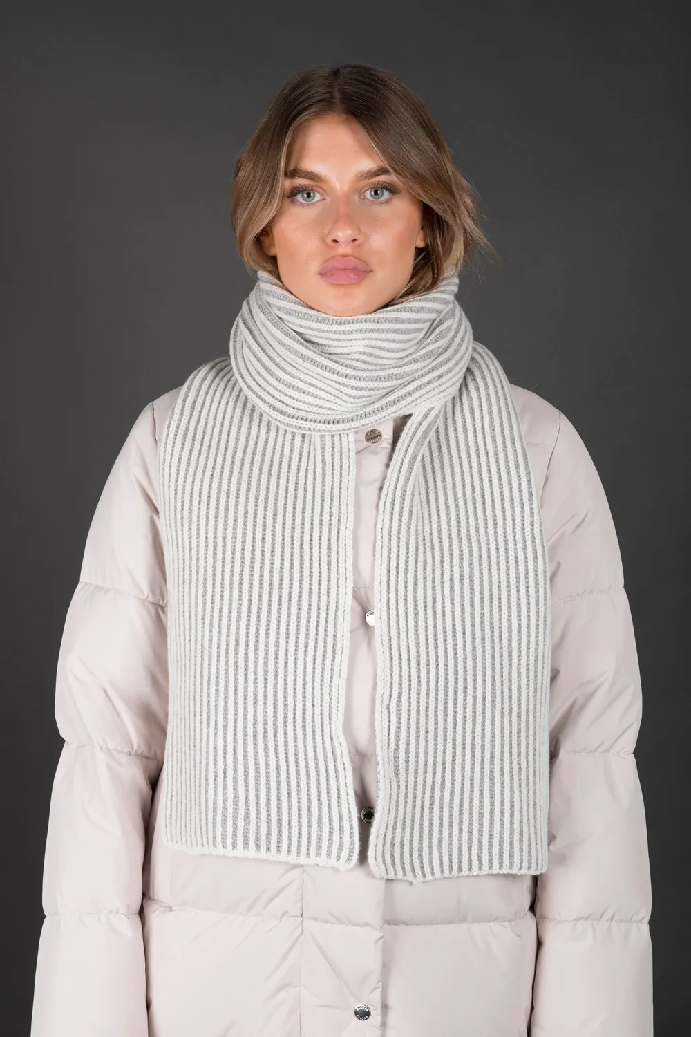 Moorer SAMANTA-BAV skjerf 180 cm hvit/grå kashmir og ull