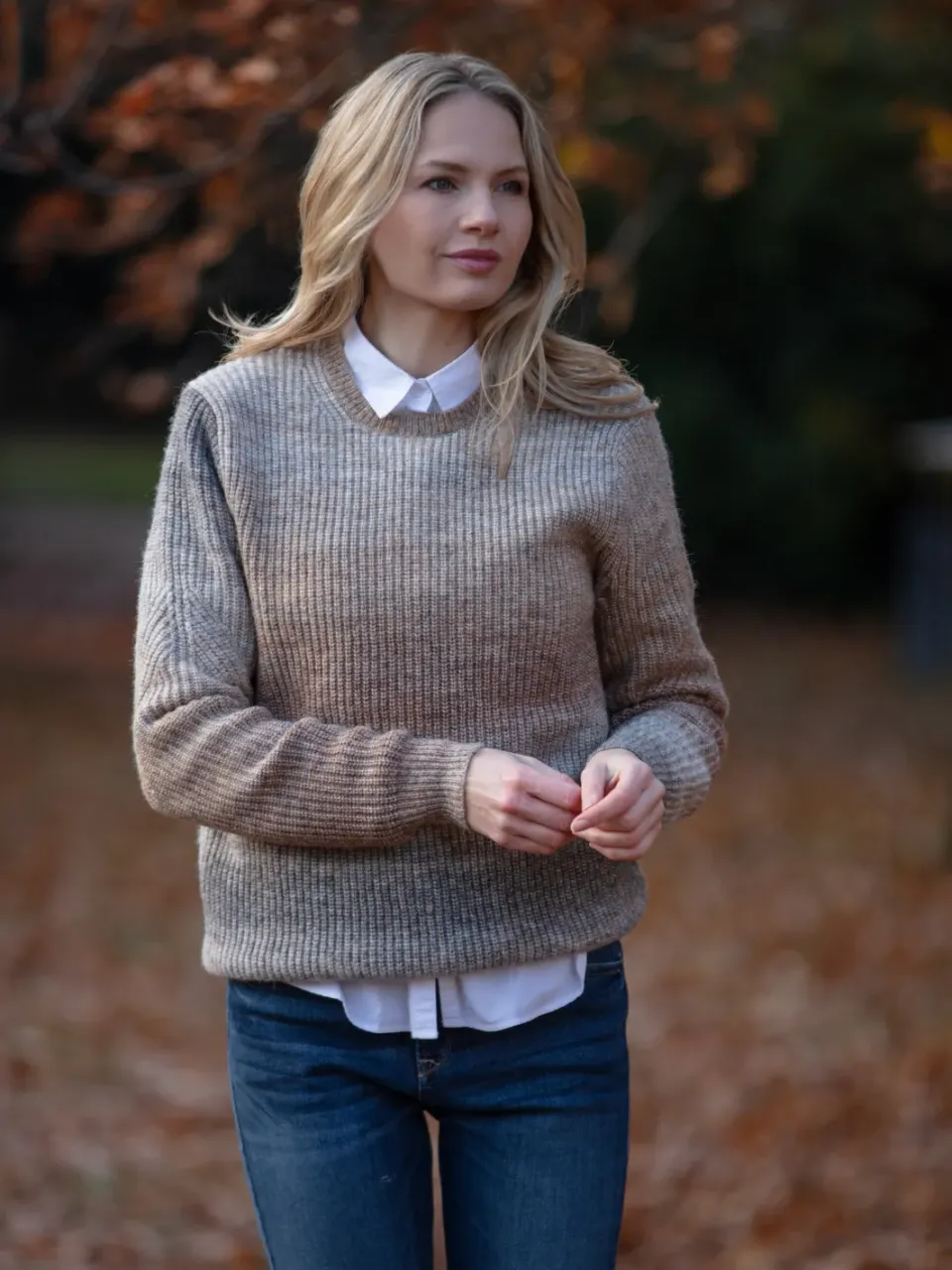 John Partridge Ombre Eco Crew Neck genser Brown Melange resirkulert