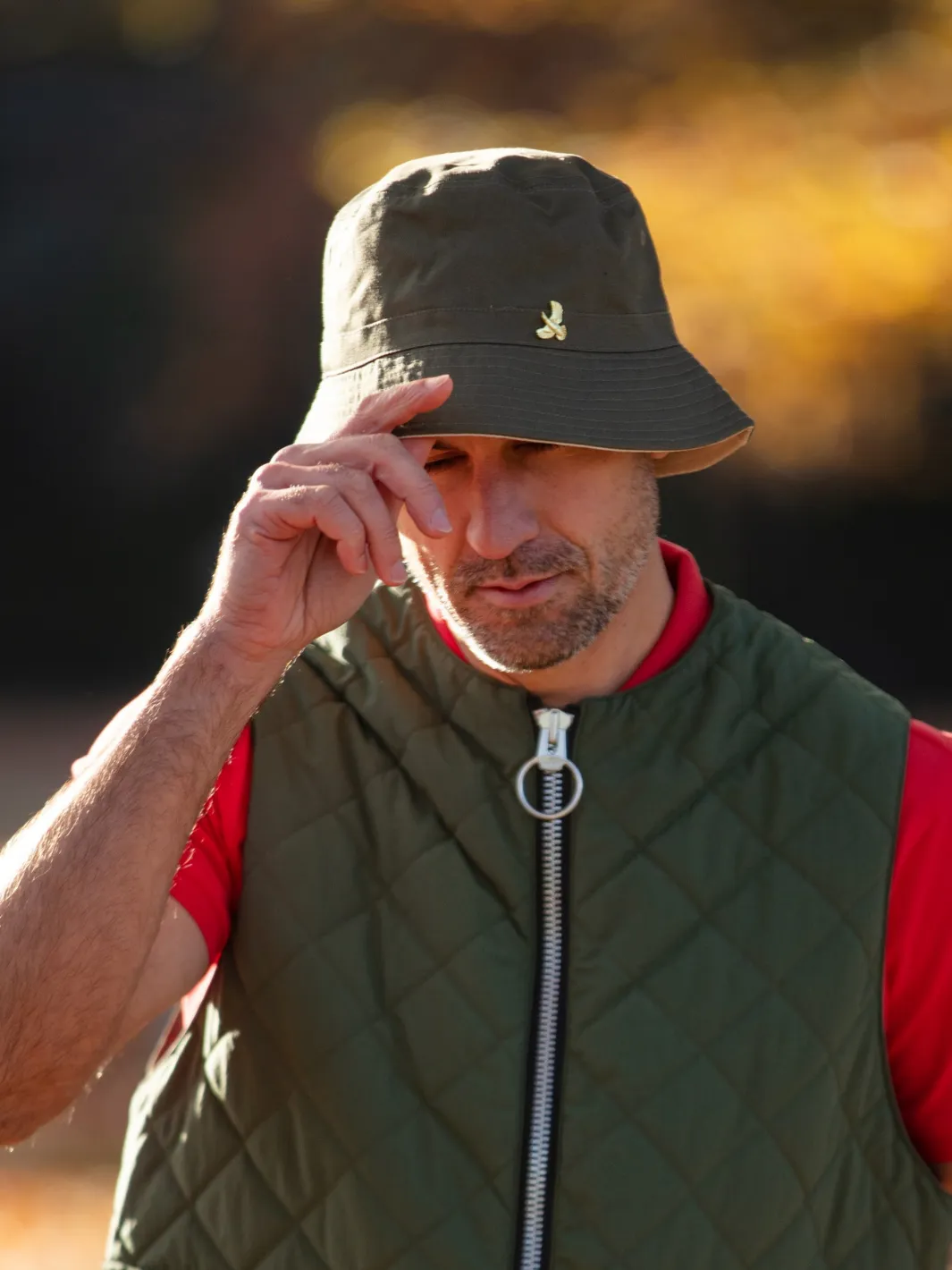 John Partridge Reversible Bucket Hat bøttehatt Olive/Cream bomull
