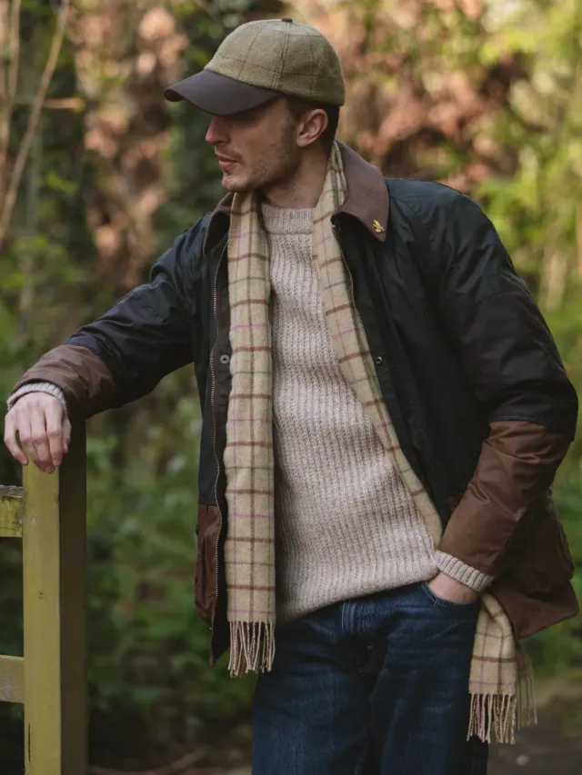 John Partridge Lambswool Check Scarf skjerf Pistachio rutete