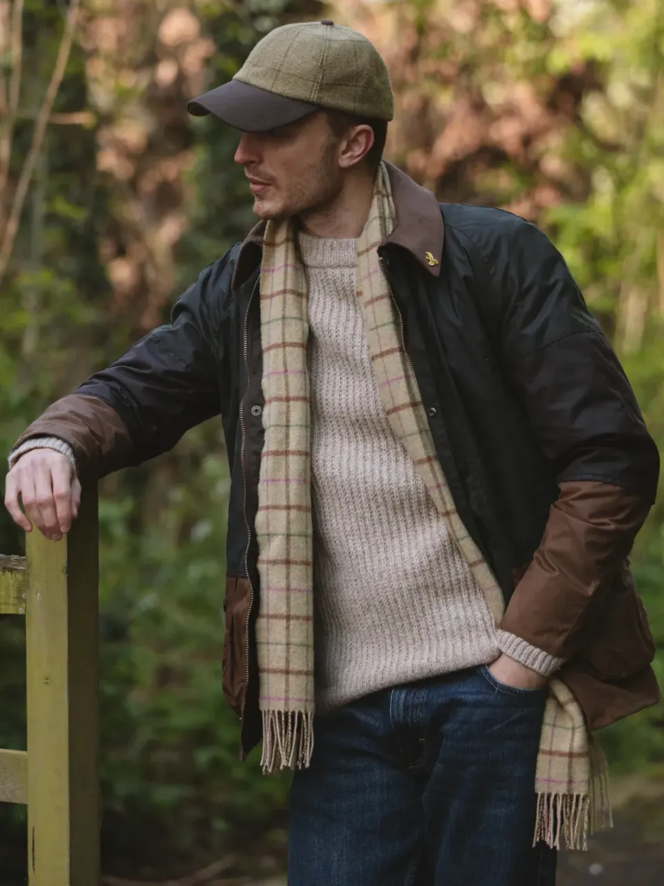 John Partridge Lambswool Check Scarf skjerf Pistachio rutete