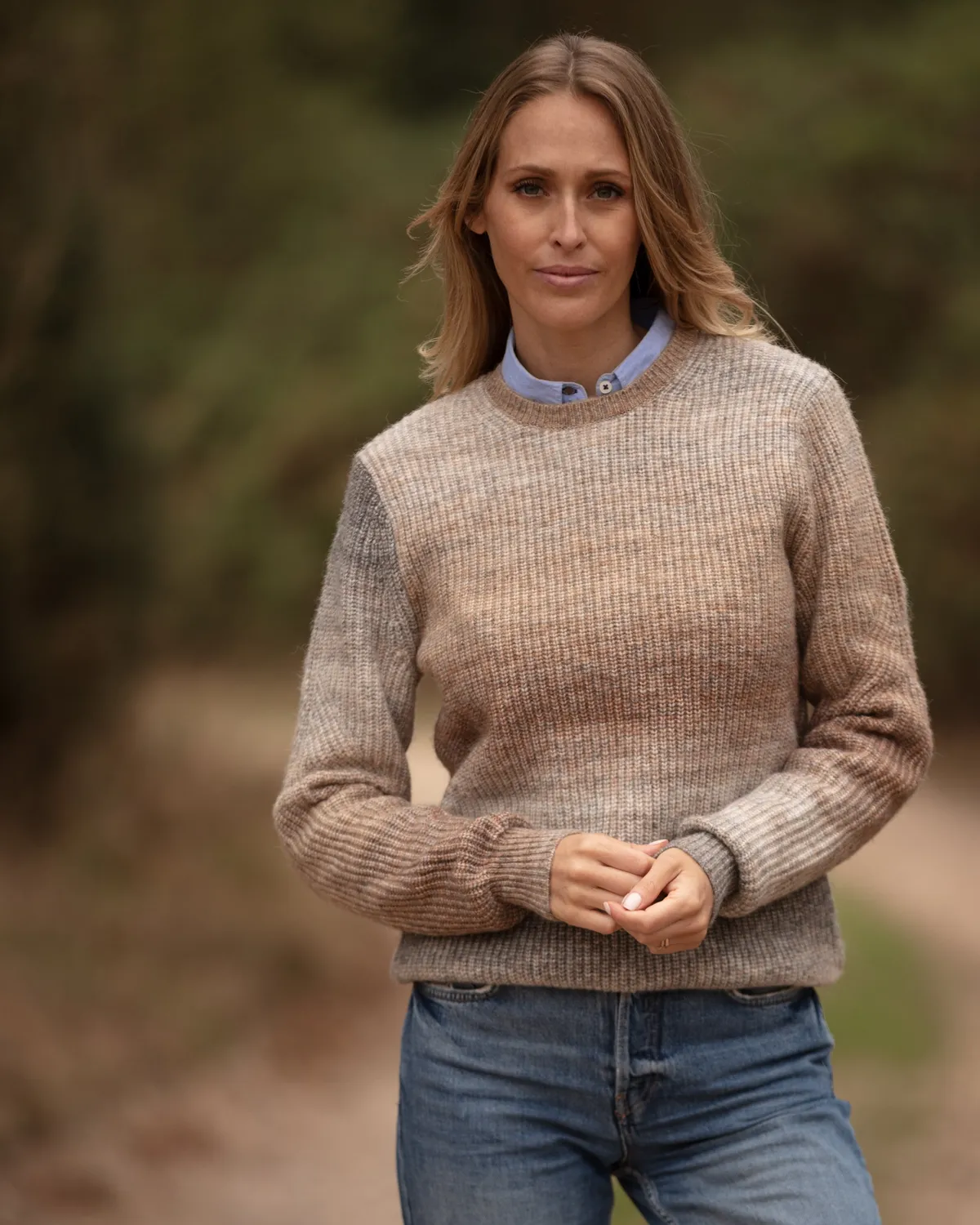 John Partridge Ombre Eco Crew Neck genser Brown Melange resirkulert