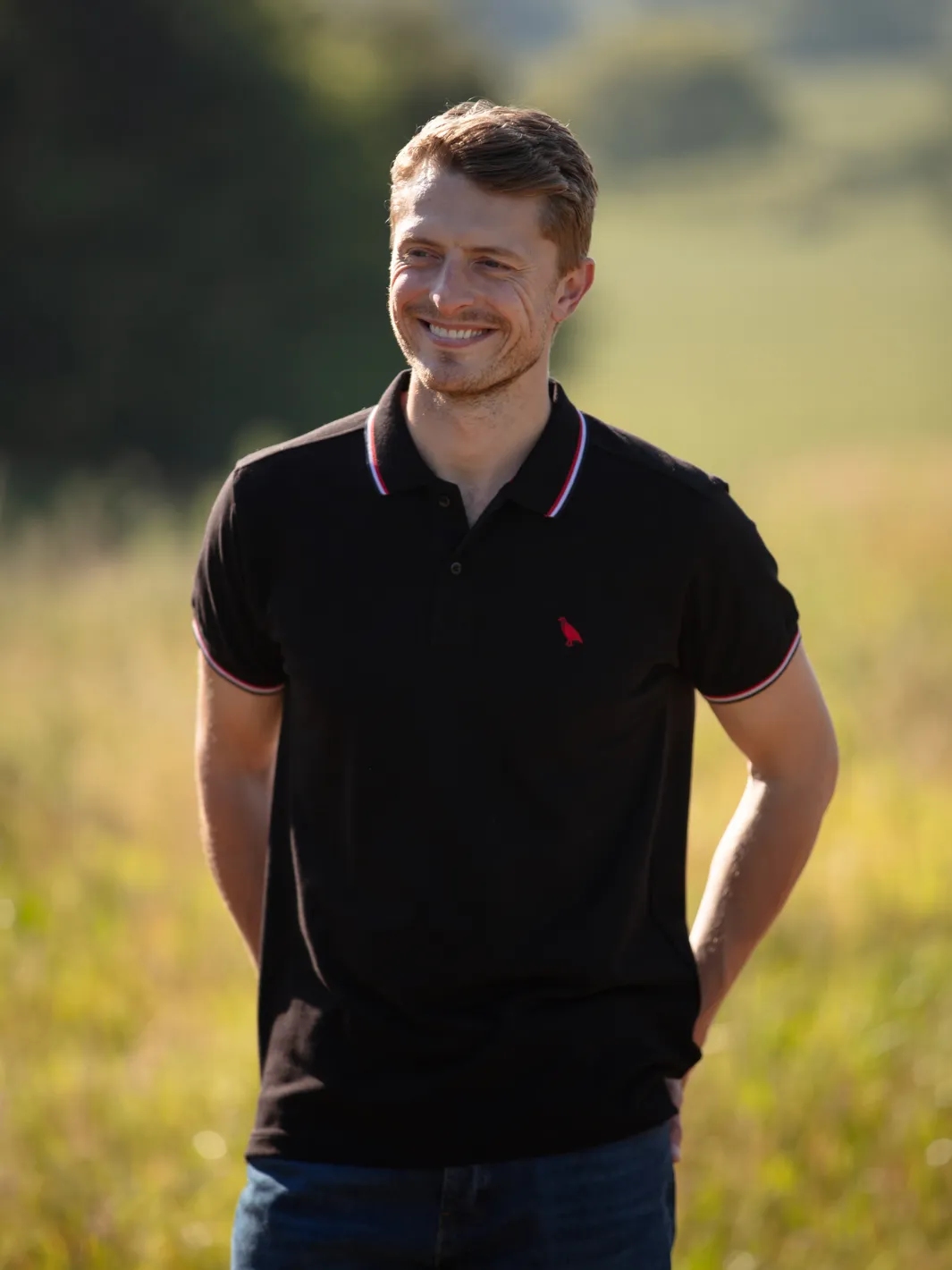 John Partridge Tipped Polo Shirt poloskjorte svart bomull