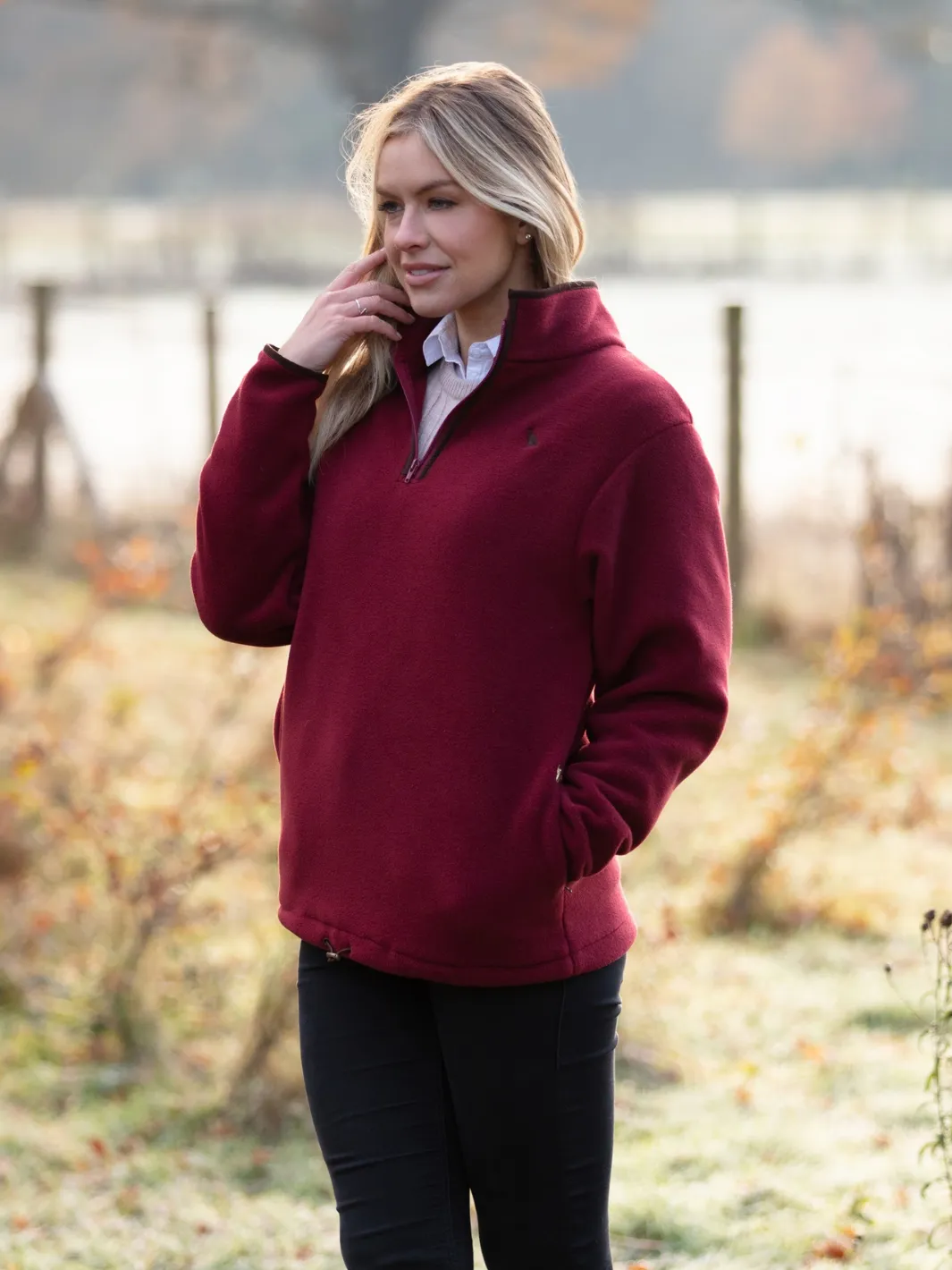 John Partridge Unisex Fleece Pullover fleecegenser burgunder, italiensk fleece