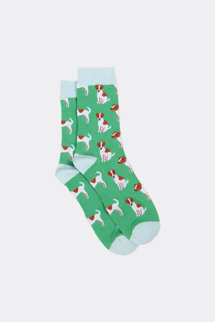John Partridge Socks Jack Russell sokker svart grønn sennep bambusblanding