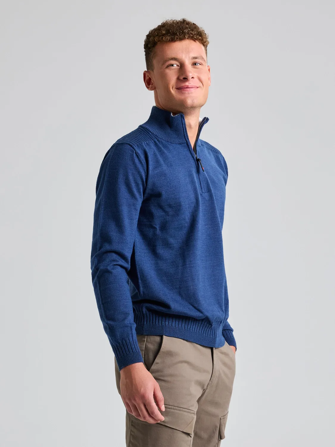 Slam Seawool Half-Zip genser herre Medium Grey melert merinoblanding