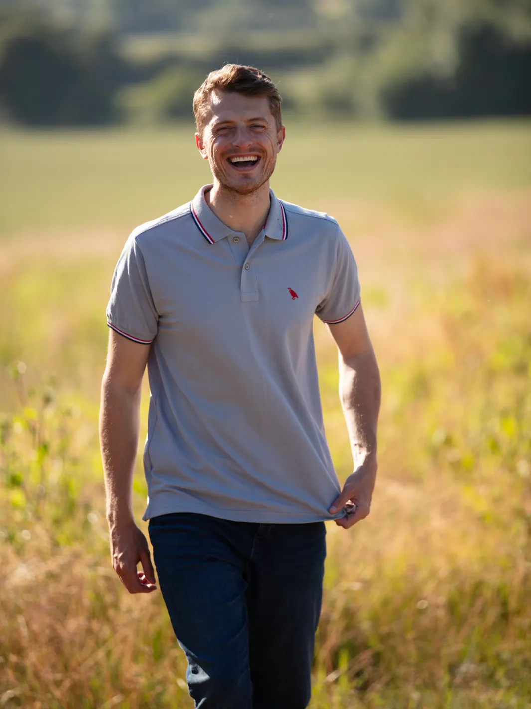 John Partridge Tipped Polo Shirt poloskjorte grå bomull S–2XL