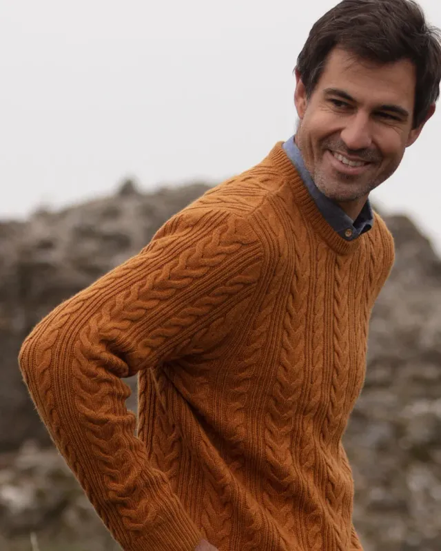 John Partridge Herringbone Crew Neck Jumper genser Mustard – lammeullblanding