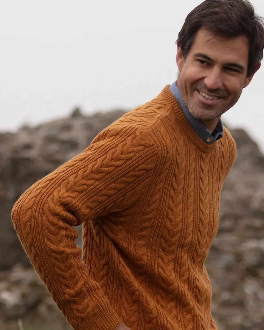 John Partridge Herringbone Crew Neck Jumper genser Mustard – lammeullblanding