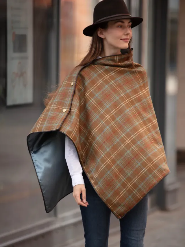 John Partridge Tweed Shawl tweedsjal brun blå rutet ull