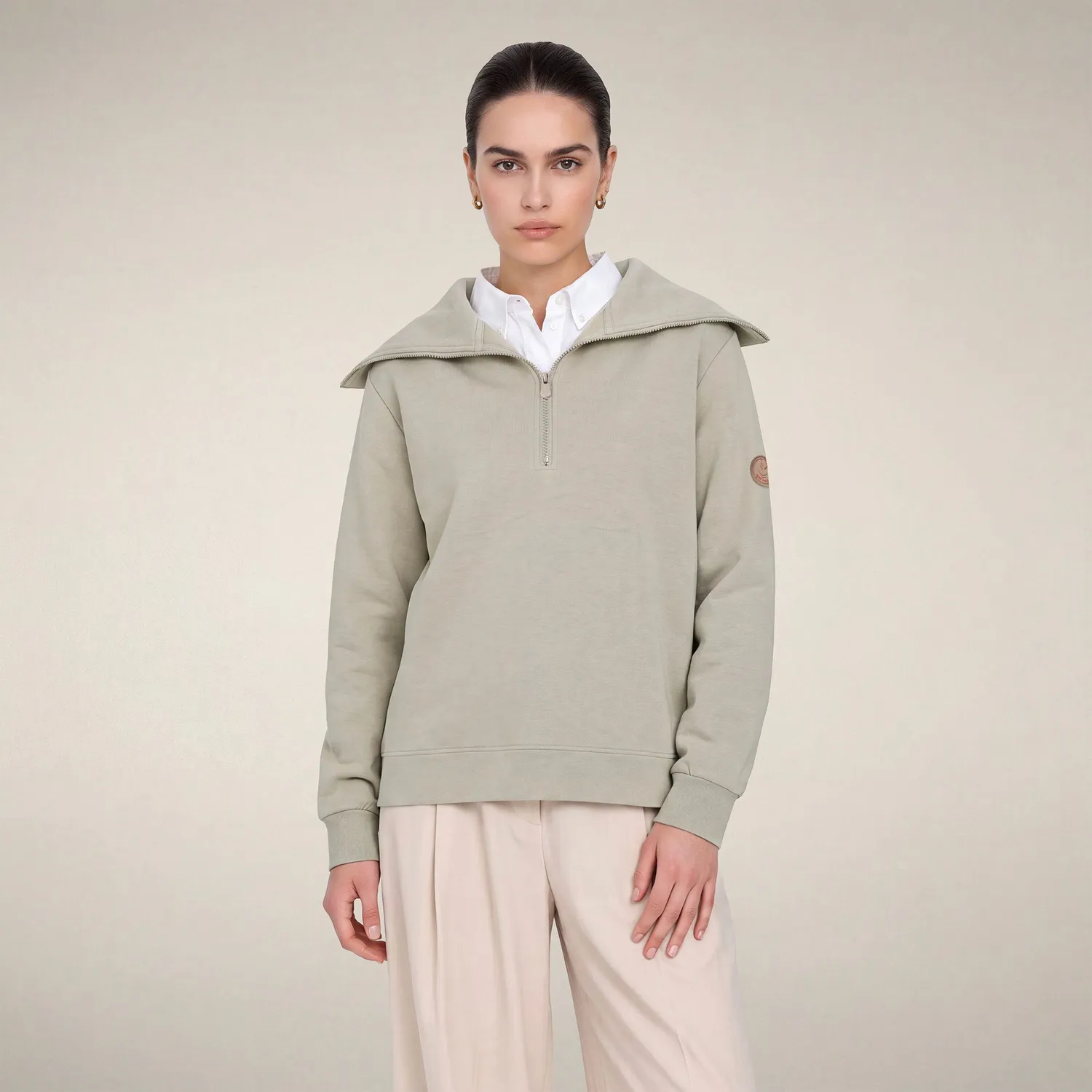 Save The Duck Hinata half-zip topp dame Rainy Beige stretch