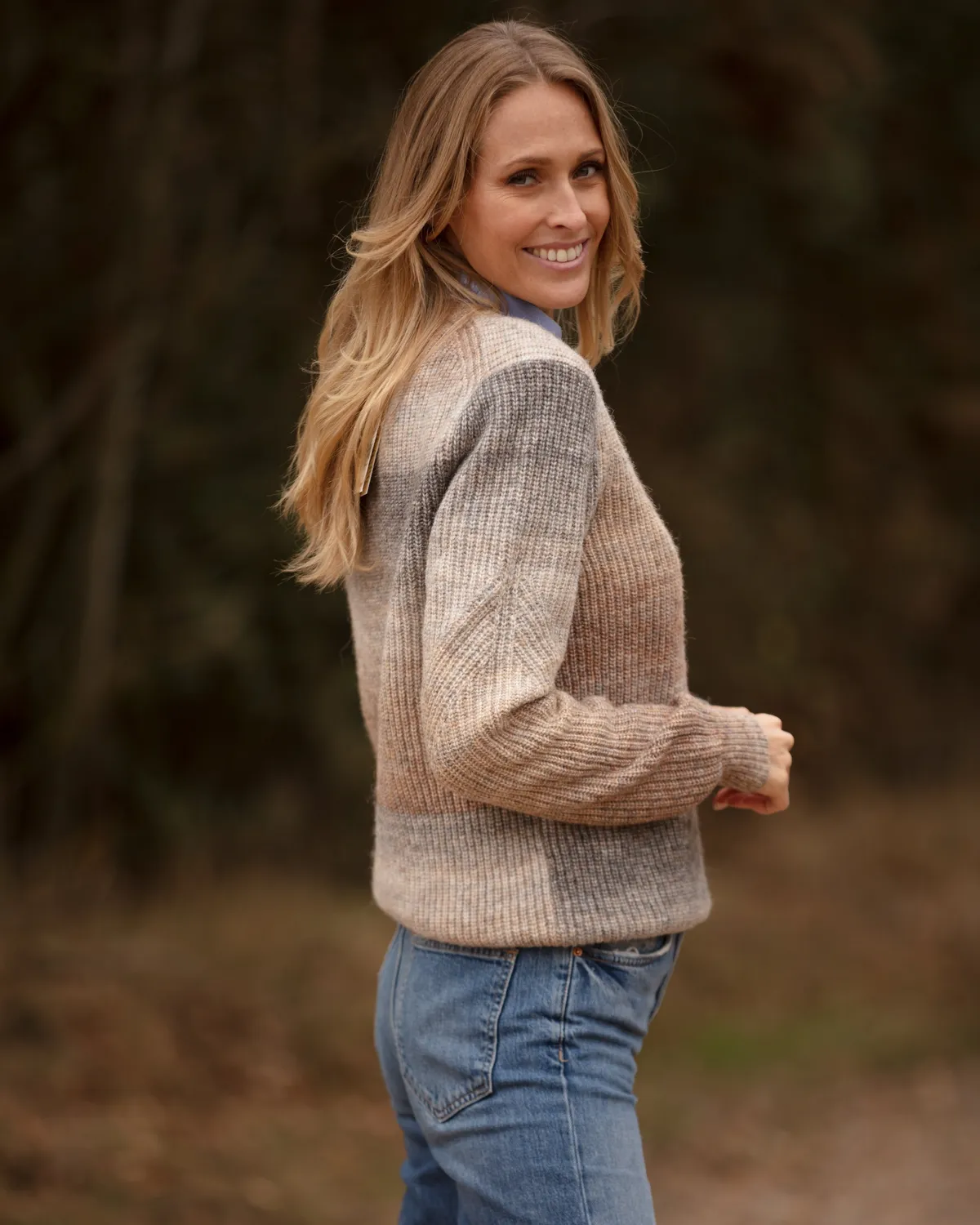 John Partridge Ombre Eco Crew Neck genser Brown Melange resirkulert