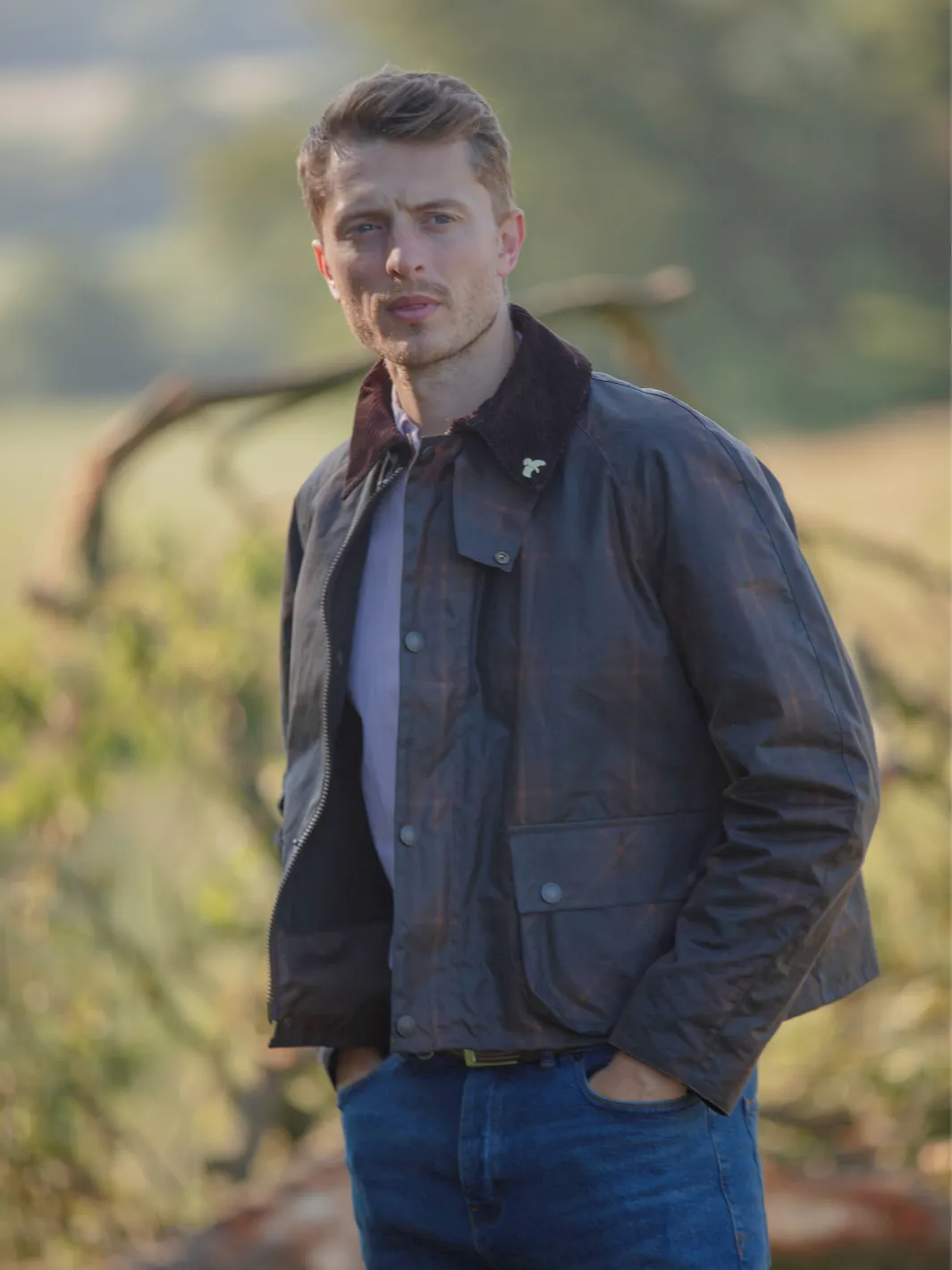 John Partridge Landowner Short Wax Walking Jacket voksjakke Hunter Check