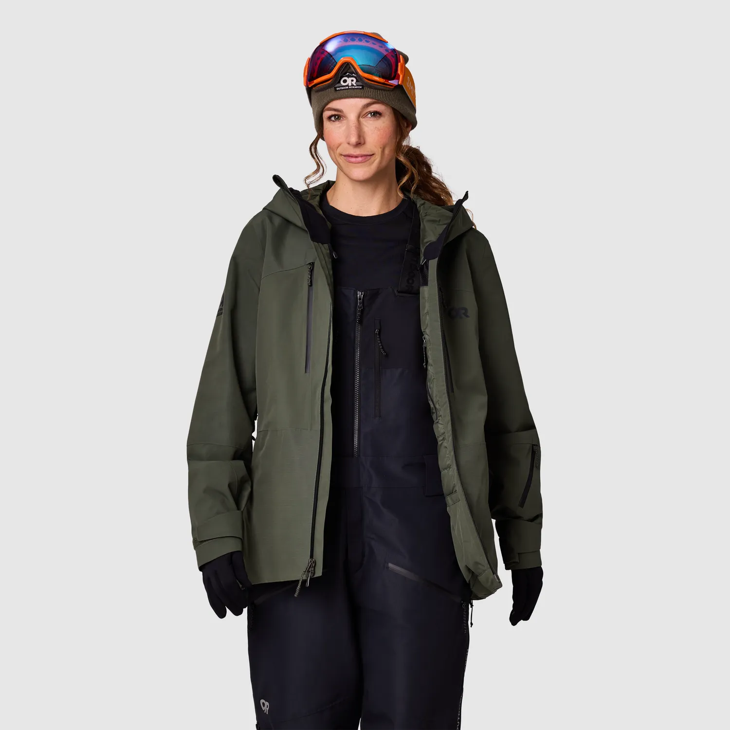 Outdoor Research Women's Powderverse skijakke Black/Pro Khaki
